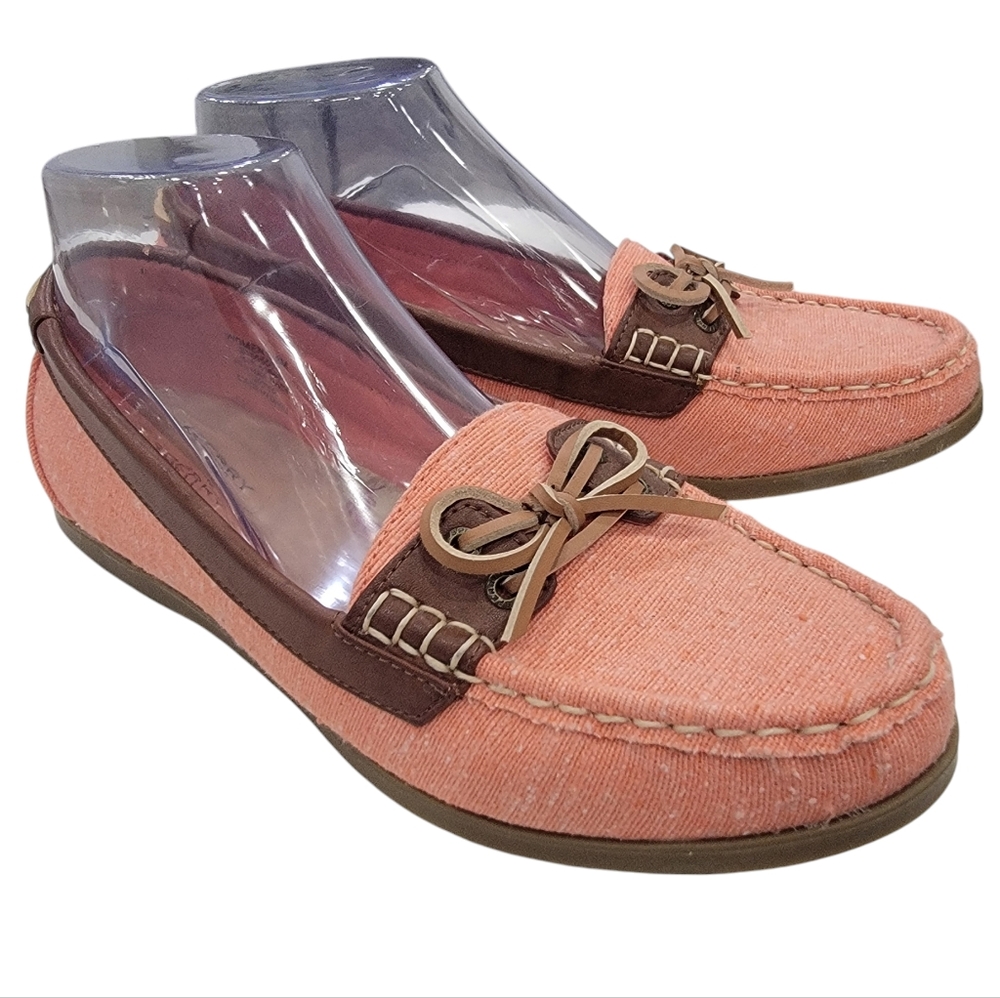 Sperry Topsider Canvas Loafer Deck Shoe Slip On Coral Red Brown Women’s …
